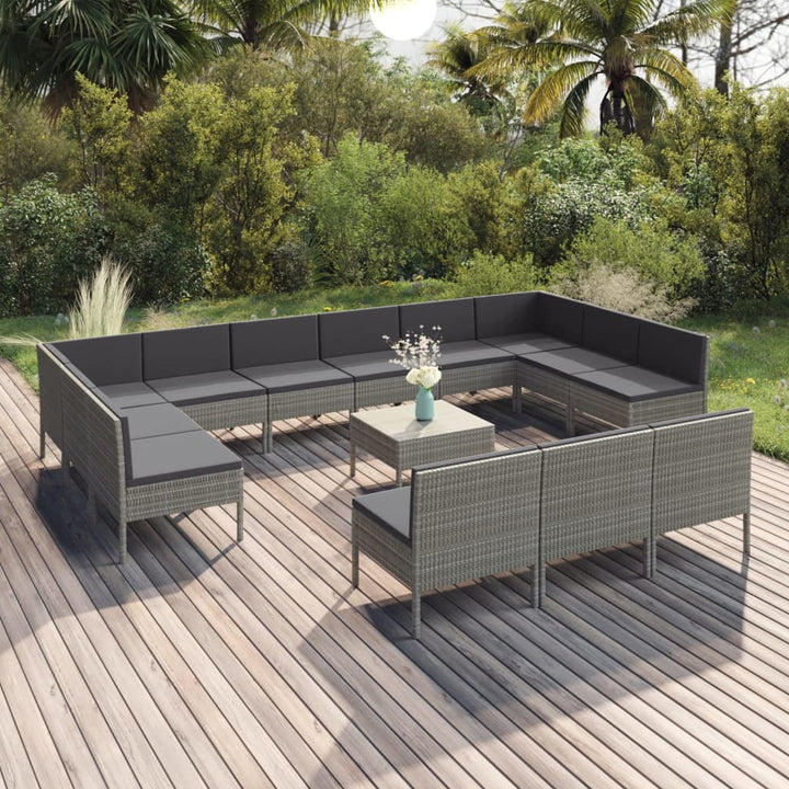 Set Mobilier De Grădină Cu Perne, 10 Piese, Gri, Poliratan
