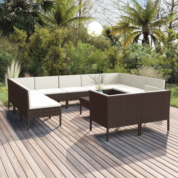 Set Mobilier De Grădină Cu Perne, 8 Piese, Maro, Poliratan