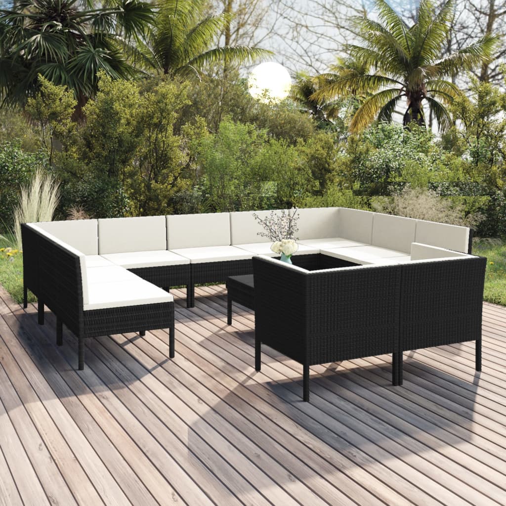 Set Mobilier De Grădină Cu Perne, 9 Piese, Negru, Poliratan
