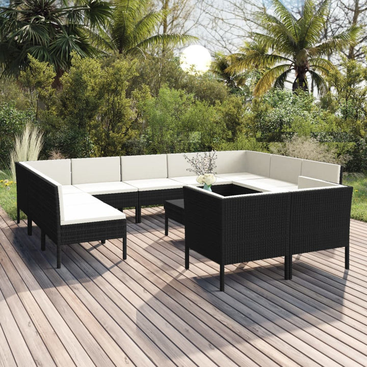 Set Mobilier De Grădină Cu Perne, 9 Piese, Negru, Poliratan
