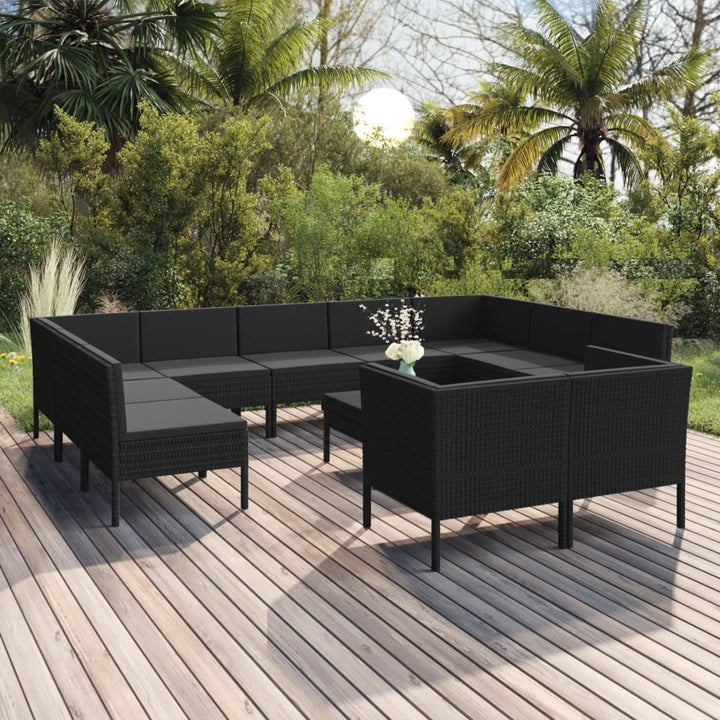 Set Mobilier De Grădină Cu Perne, 5 Piese, Negru, Poliratan