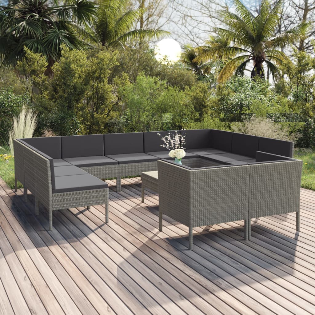 Set Mobilier De Grădină Cu Perne, 10 Piese, Gri, Poliratan