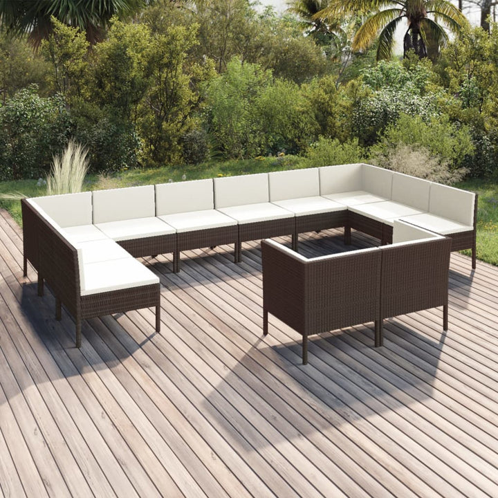 Set Mobilier De Grădină Cu Perne, 8 Piese, Maro, Poliratan