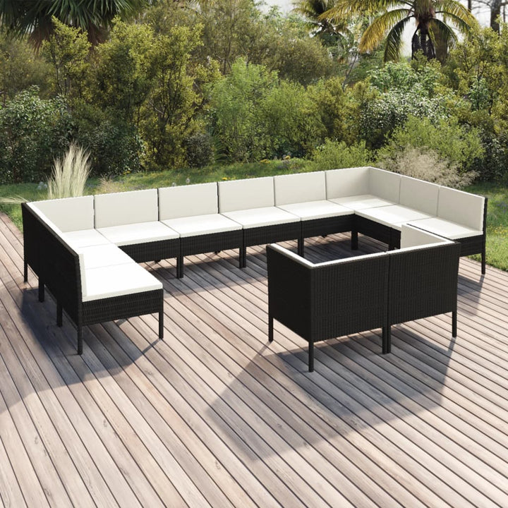 Set Mobilier De Grădină Cu Perne, 9 Piese, Negru, Poliratan