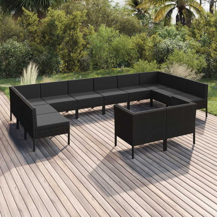 Set Mobilier De Grădină Cu Perne, 5 Piese, Negru, Poliratan
