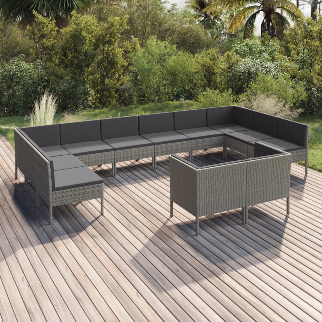 Set Mobilier De Grădină Cu Perne, 10 Piese, Gri, Poliratan