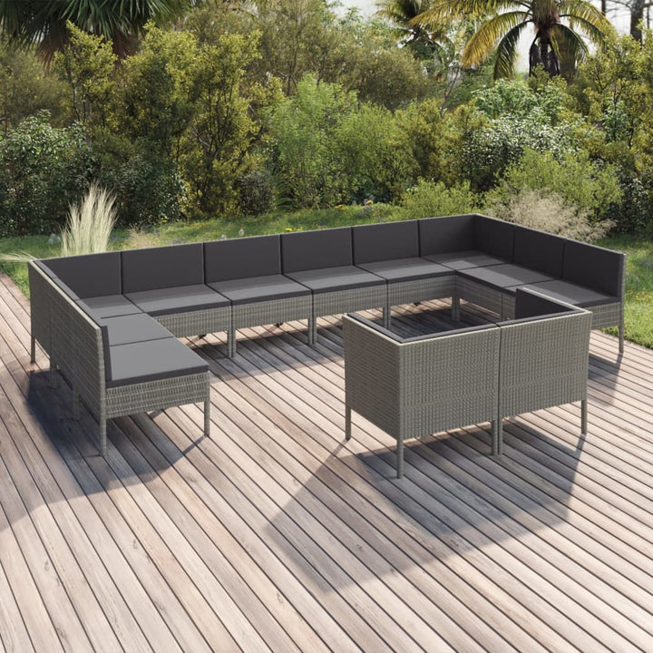 Set Mobilier De Grădină Cu Perne, 10 Piese, Gri, Poliratan