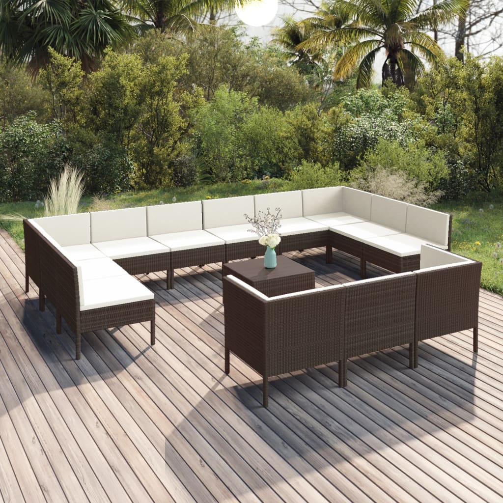 Set Mobilier De Grădină Cu Perne, 8 Piese, Maro, Poliratan