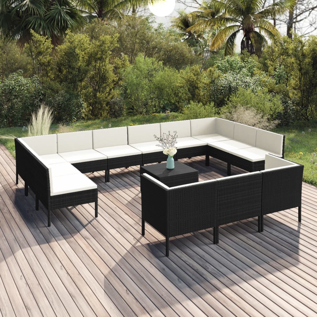 Set Mobilier De Grădină Cu Perne, 9 Piese, Negru, Poliratan