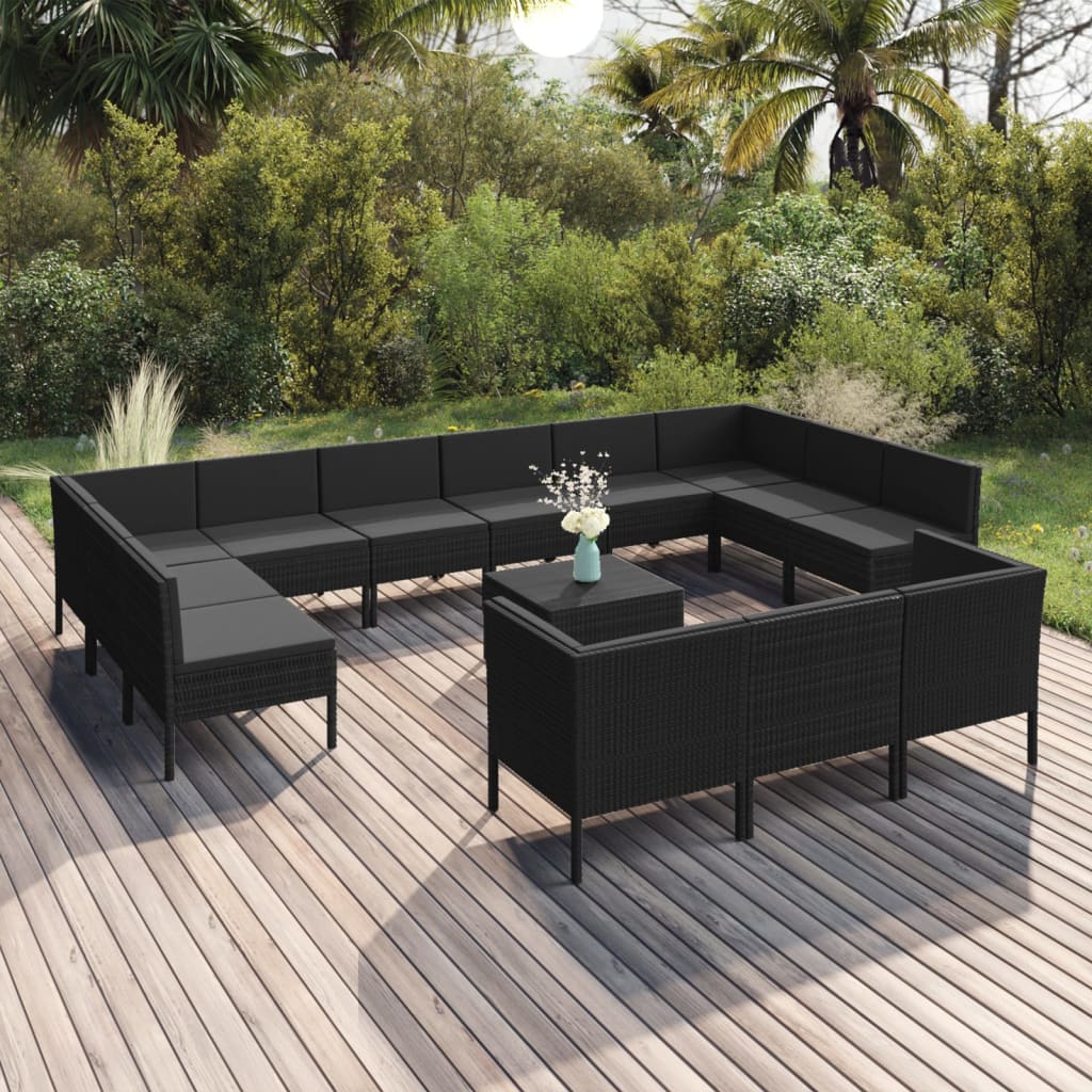 Set Mobilier De Grădină Cu Perne, 5 Piese, Negru, Poliratan