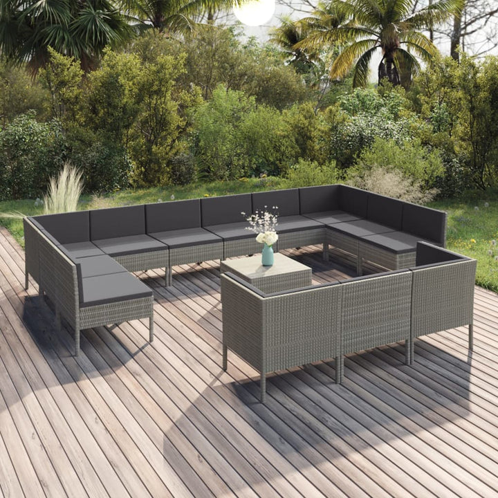 Set Mobilier De Grădină Cu Perne, 10 Piese, Gri, Poliratan
