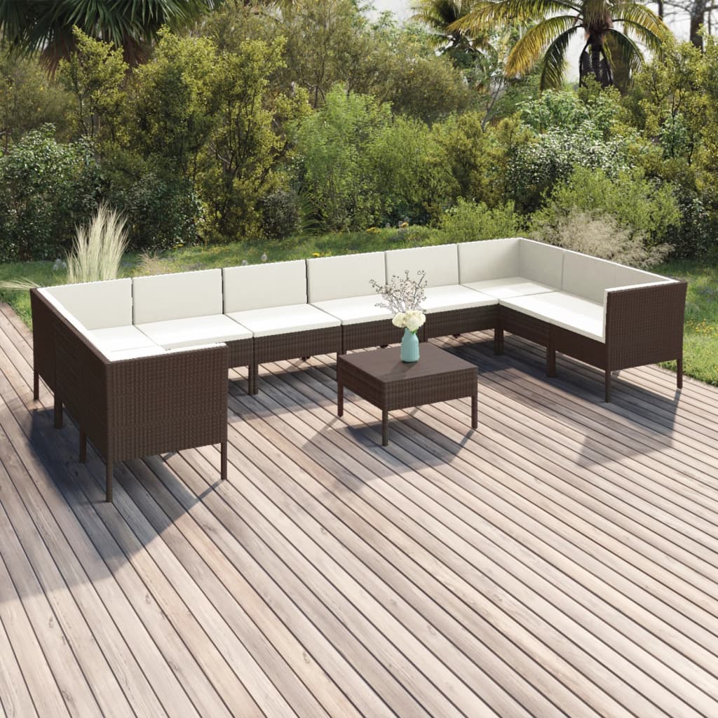 Set Mobilier De Grădină Cu Perne, 8 Piese, Maro, Poliratan