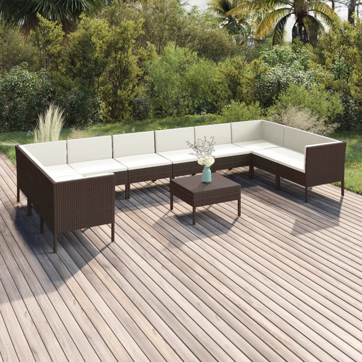Set Mobilier De Grădină Cu Perne, 8 Piese, Maro, Poliratan