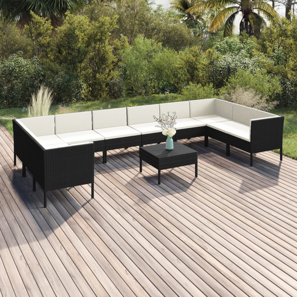 Set Mobilier De Grădină Cu Perne, 9 Piese, Negru, Poliratan