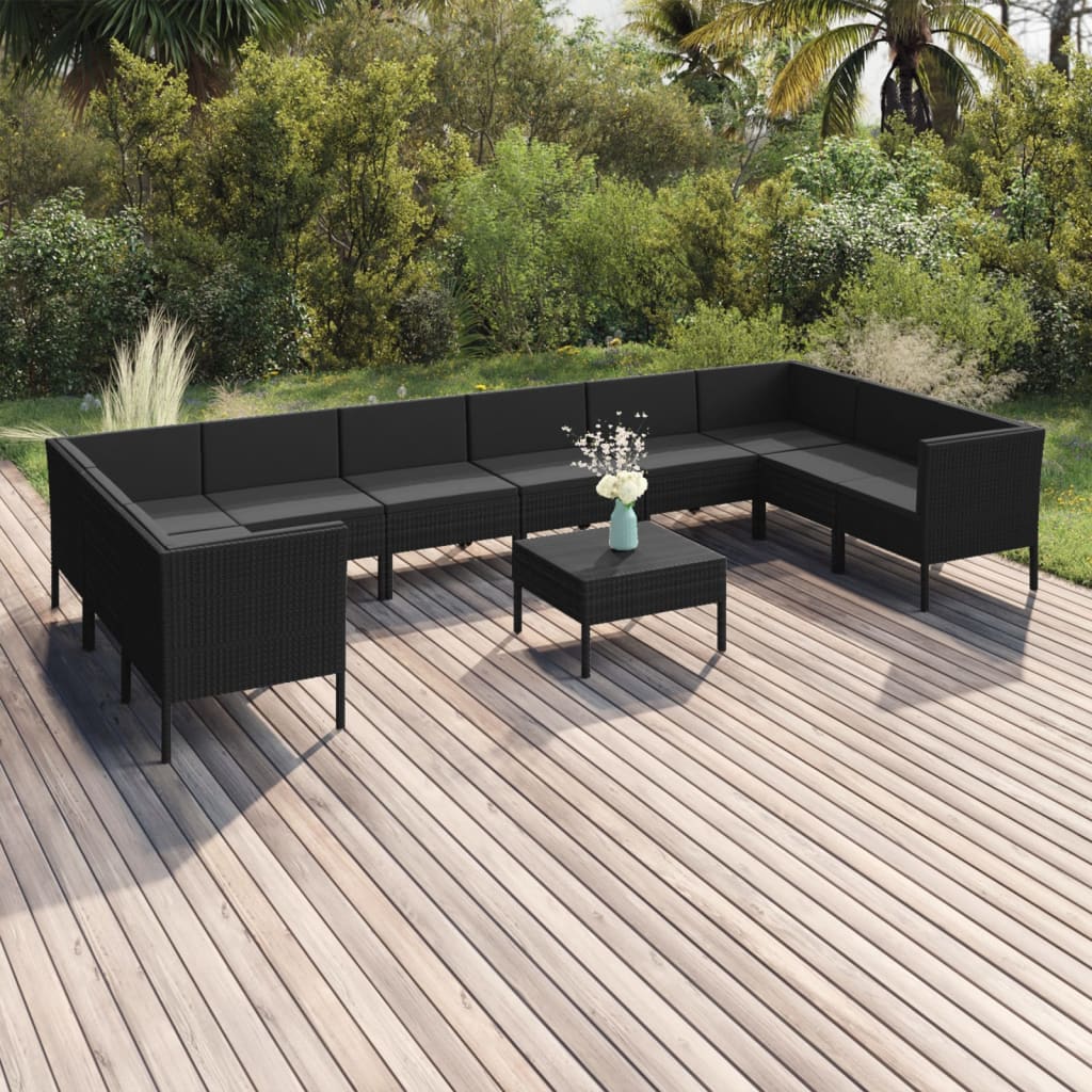 Set Mobilier De Grădină Cu Perne, 5 Piese, Negru, Poliratan