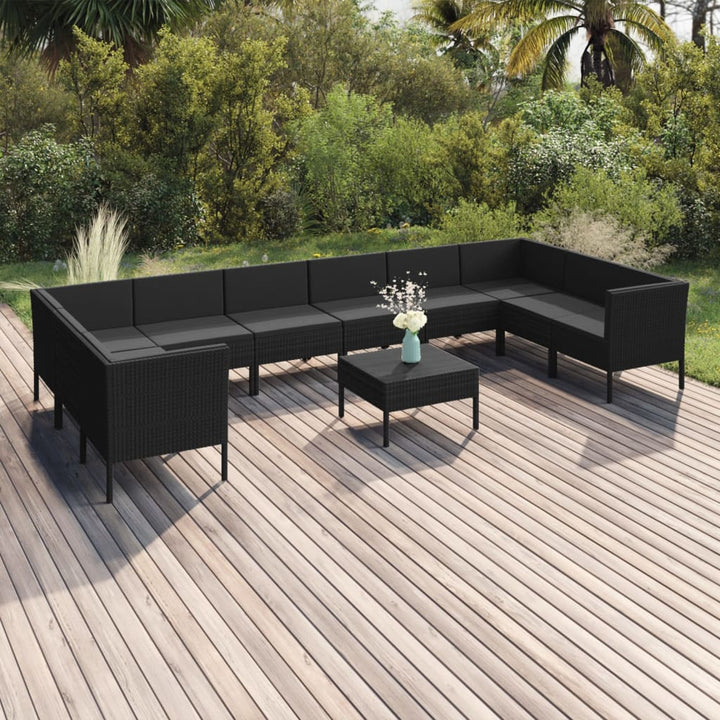 Set Mobilier De Grădină Cu Perne, 5 Piese, Negru, Poliratan