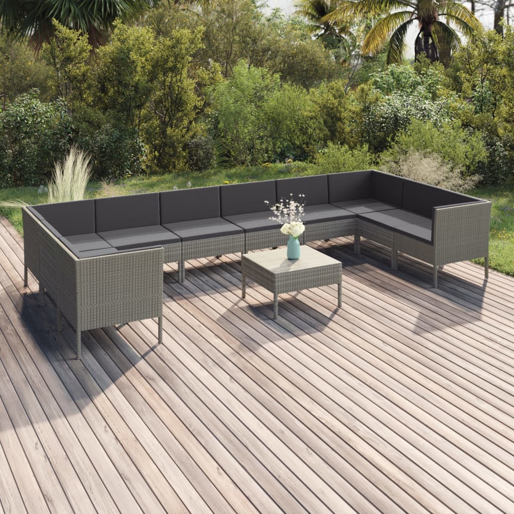 Set Mobilier De Grădină Cu Perne, 10 Piese, Gri, Poliratan
