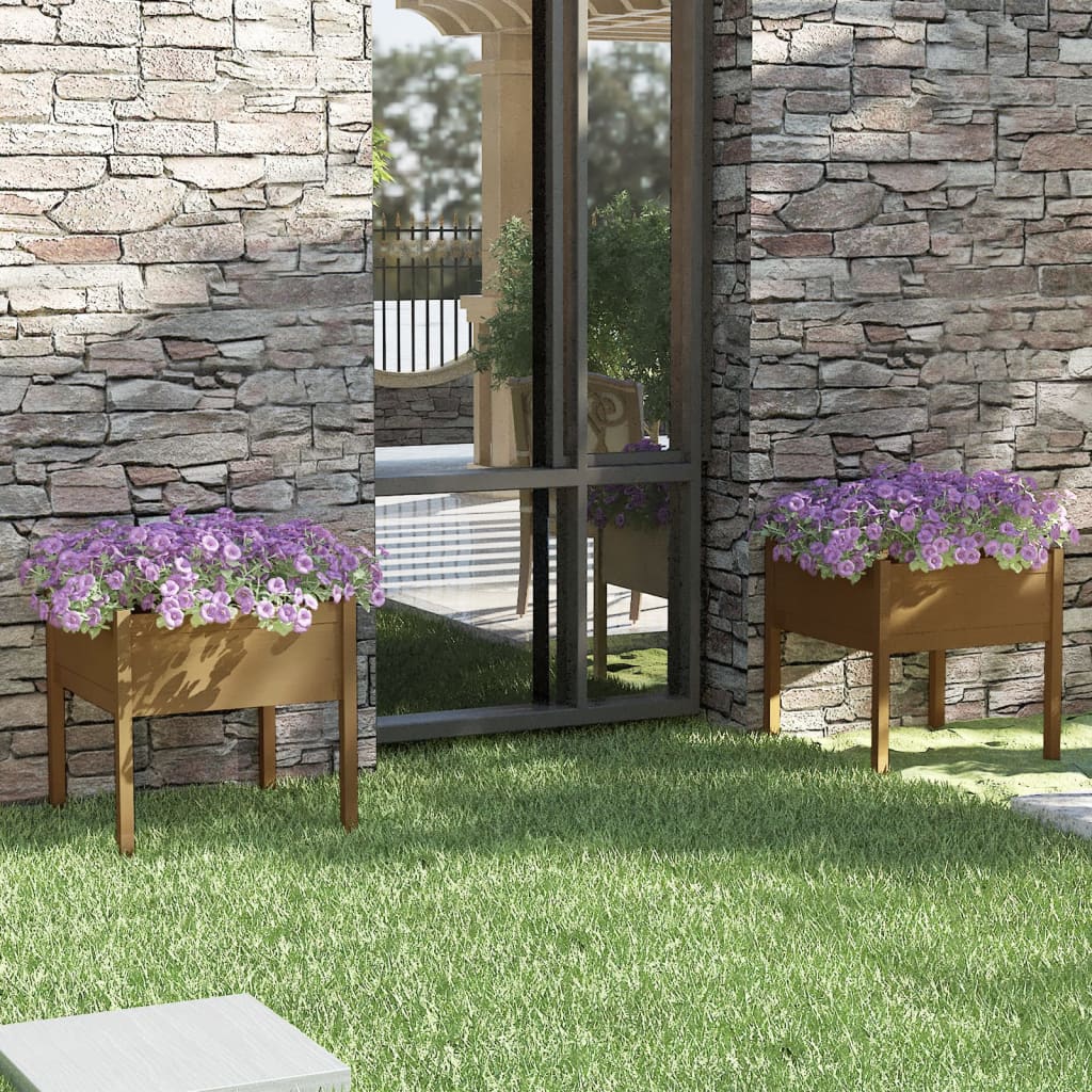 Jardiniere De Grădină, 2 Buc., , 70X70X70 Cm, Lemn Masiv Pin