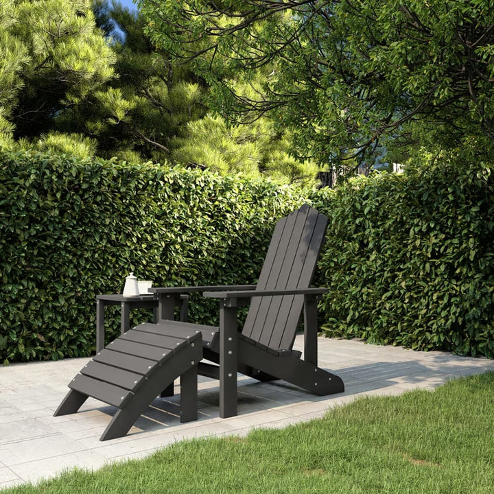Scaun De Grădină Adirondack Cu Masă Și Taburet, , Hdpe