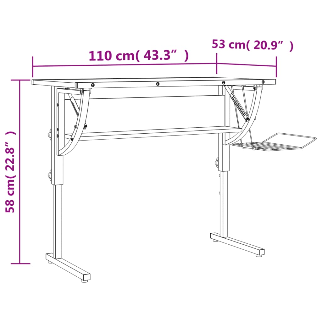 Birou Creație & Gri 110X53X(58-87)Cm Lemn Prelucrat & Oțel
