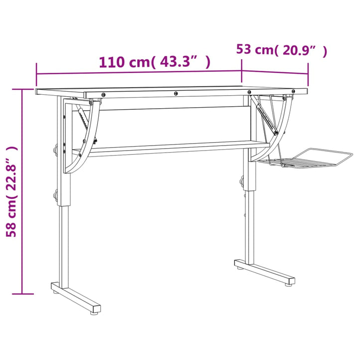 Birou Creație & Gri 110X53X(58-87)Cm Lemn Prelucrat & Oțel