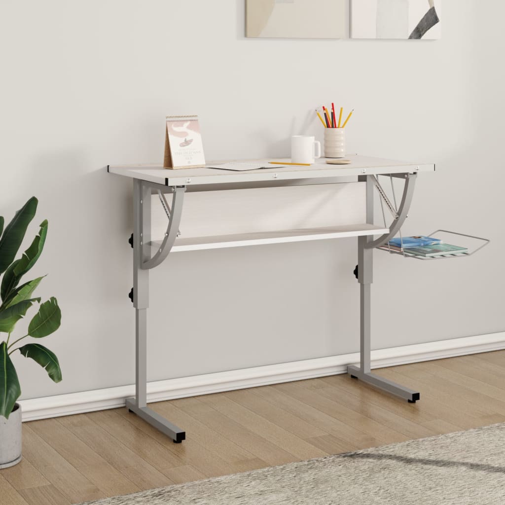 Birou Creație & Gri 110X53X(58-87)Cm Lemn Prelucrat & Oțel