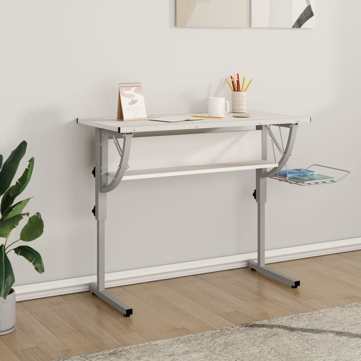 Birou Creație & Gri 110X53X(58-87)Cm Lemn Prelucrat & Oțel