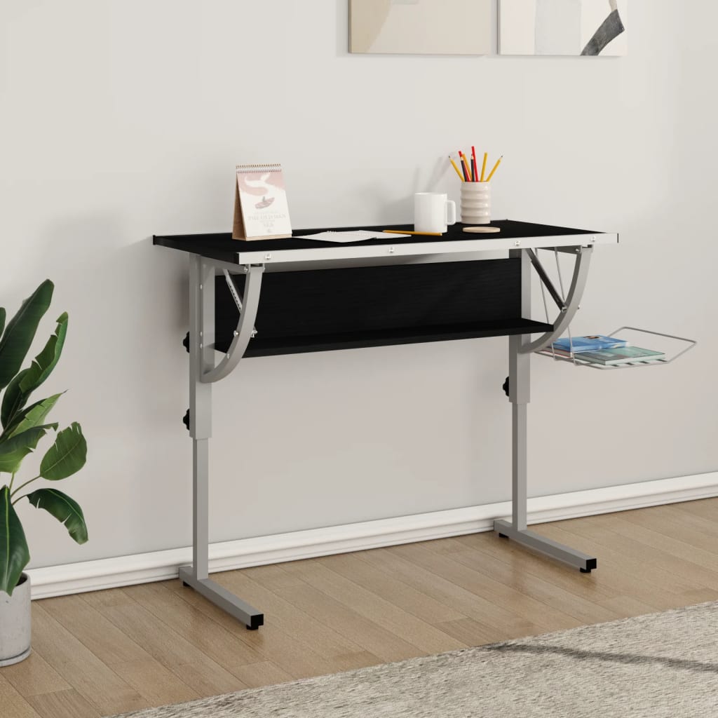Birou Creație & Gri 110X53X(58-87)Cm Lemn Prelucrat & Oțel