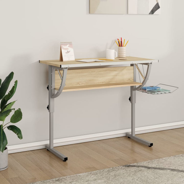 Birou Creație & Gri 110X53X(58-87)Cm Lemn Prelucrat & Oțel