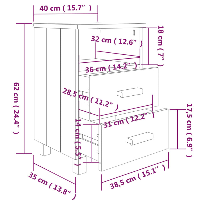 Noptiere Hamar, 2 Buc, , 40X35X62 Cm, Lemn Masiv