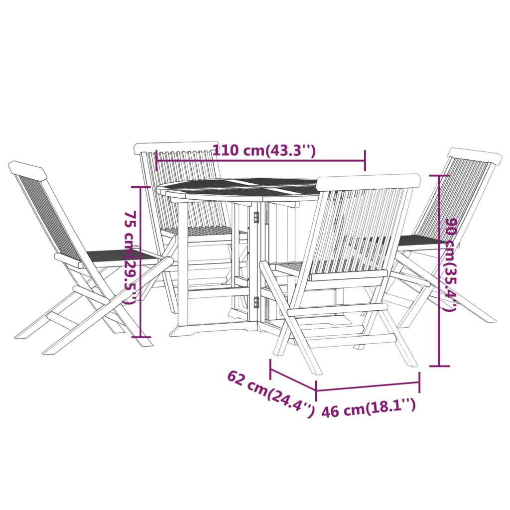 Set De Mobilier De Exterior Pliabil, 5 Piese, Lemn Masiv De Tec