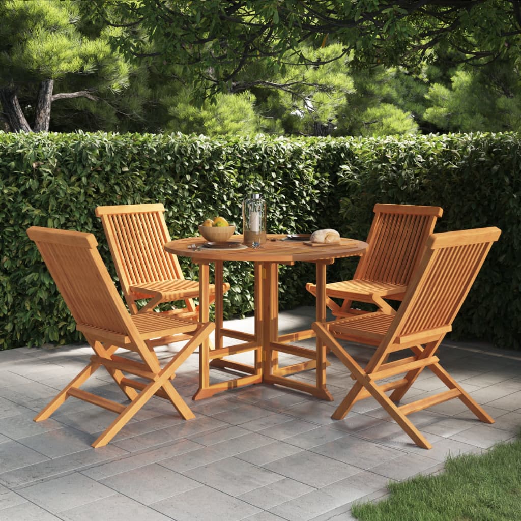 Set De Mobilier De Exterior Pliabil, 5 Piese, Lemn Masiv De Tec
