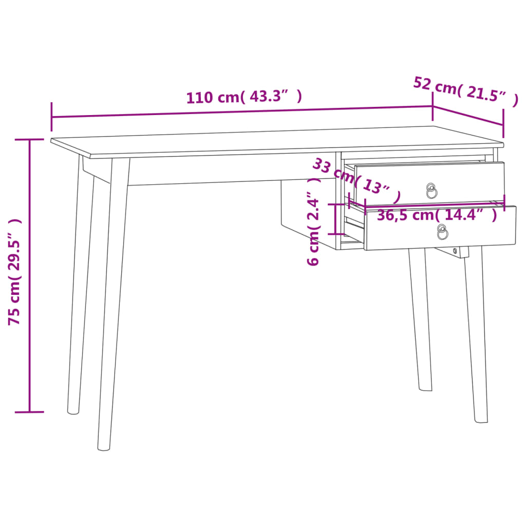 Birou Cu 2 Sertare, 110X52X75 Cm, Lemn Masiv De Tec