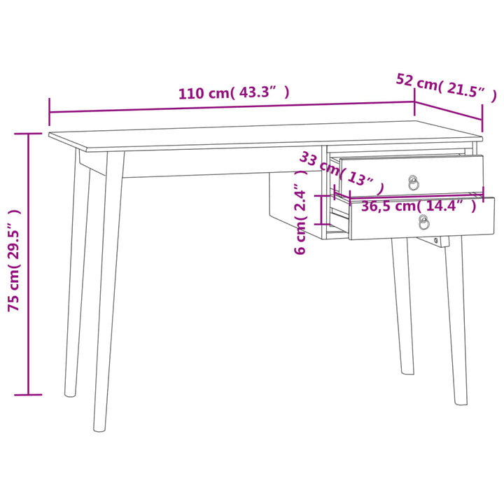 Birou Cu 2 Sertare, 110X52X75 Cm, Lemn Masiv De Tec