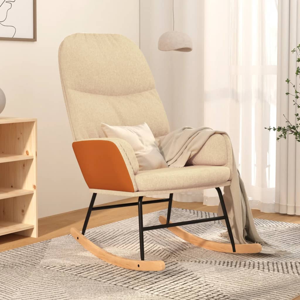 Scaun Balansoar Cu Taburet, Crem, Textil