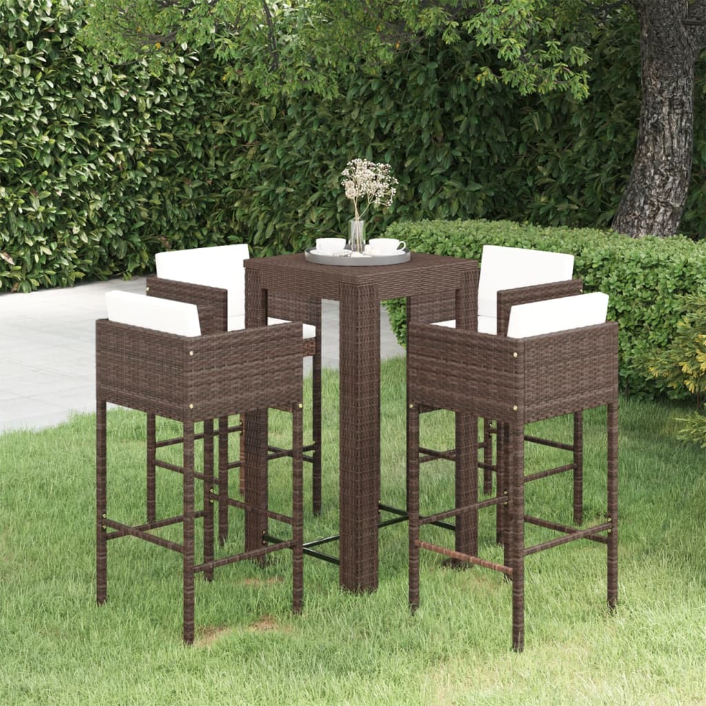 Set Mobilier Bar De Grădină Cu Perne, 5 Piese, , Poliratan