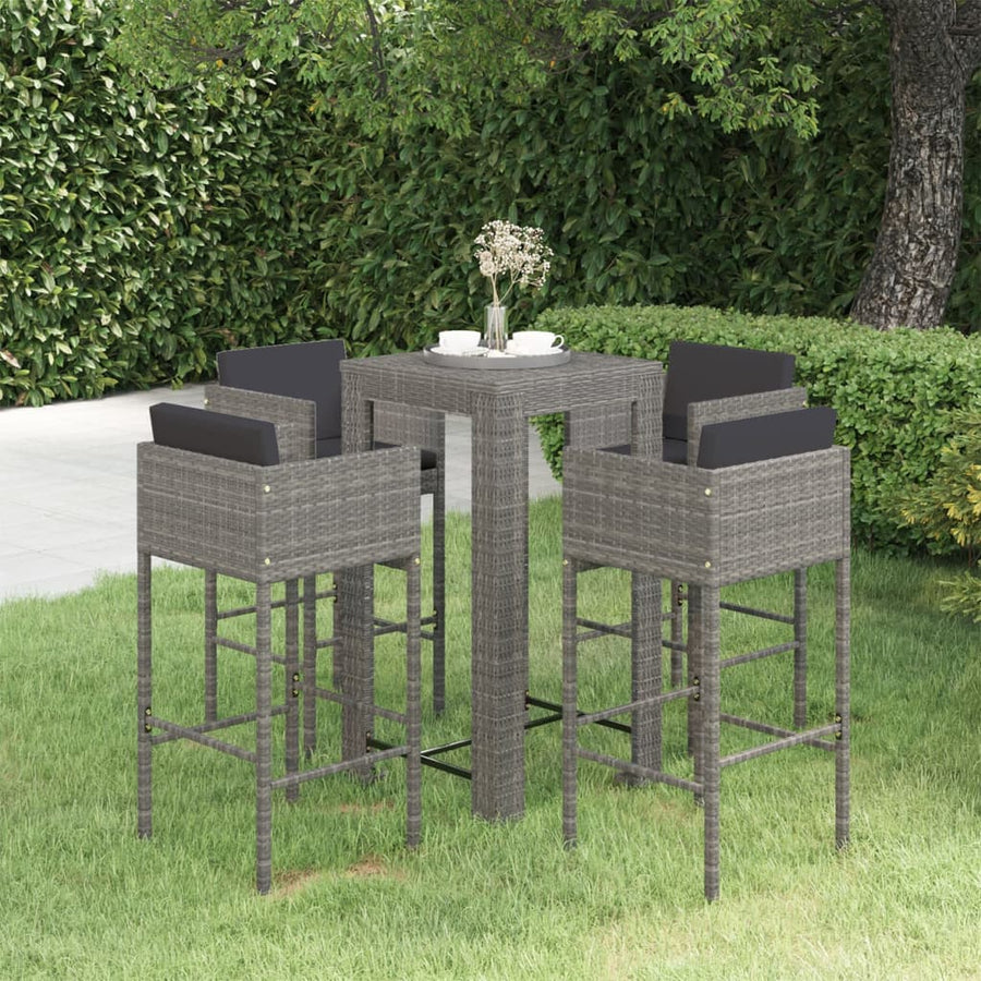 Set Mobilier Bar De Grădină Cu Perne, 5 Piese, , Poliratan