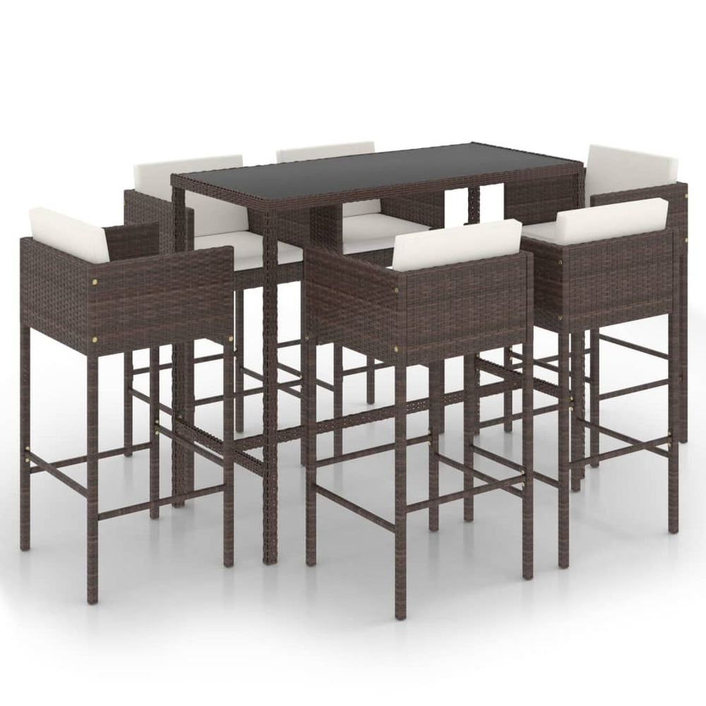 Set Mobilier Bar De Grădină Cu Perne, 7 Piese, , Poliratan