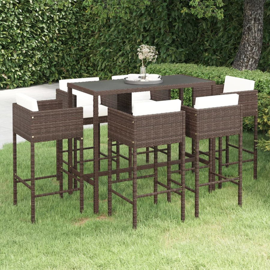 Set Mobilier Bar De Grădină Cu Perne, 7 Piese, , Poliratan