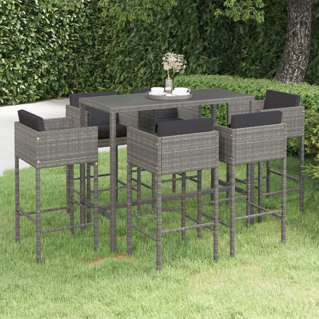 Set Mobilier Bar De Grădină Cu Perne, 7 Piese, , Poliratan
