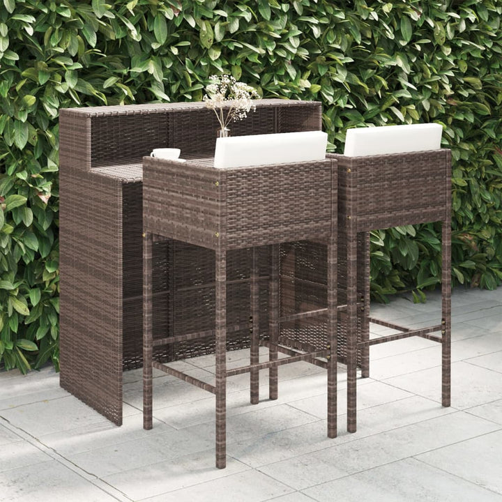 Set Mobilier Bar De Grădină Cu Perne, 3 Piese, , Poliratan