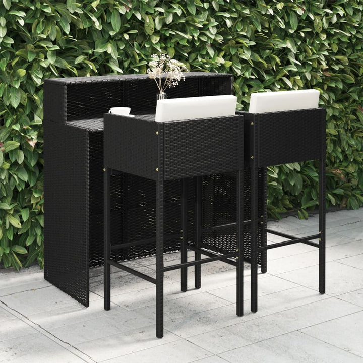 Set Mobilier Bar De Grădină Cu Perne, 3 Piese, , Poliratan