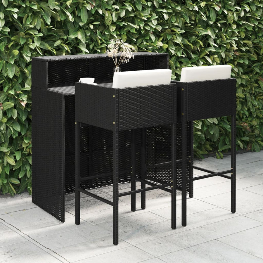 Set Mobilier Bar De Grădină Cu Perne, 3 Piese, , Poliratan