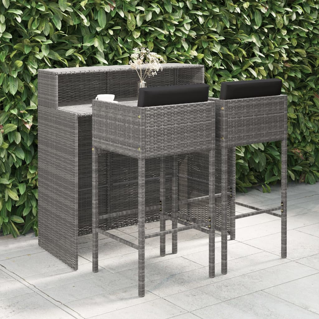 Set Mobilier Bar De Grădină Cu Perne, 3 Piese, , Poliratan