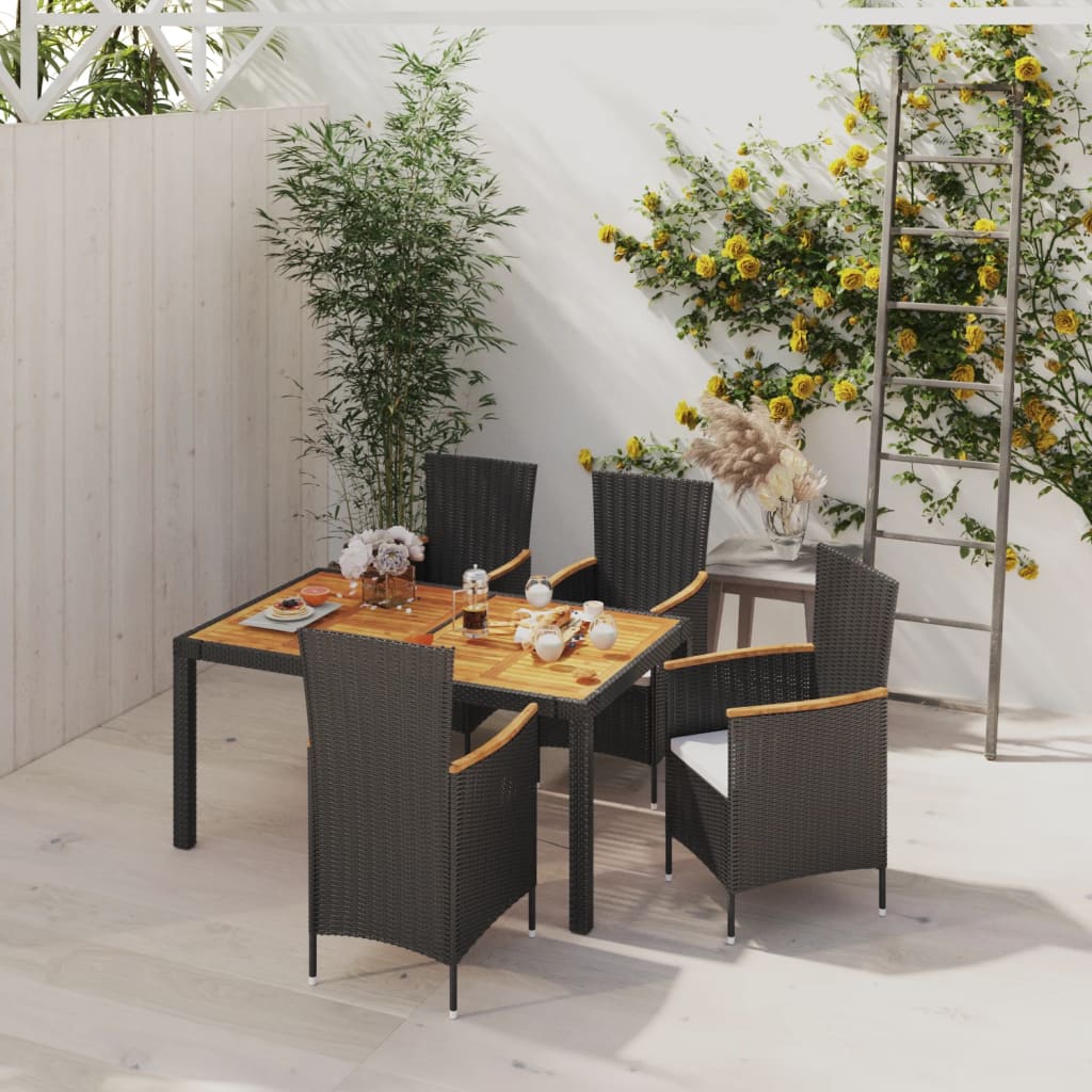Set Mobilier De Exterior Cu Perne, 5 Piese, Negru, Poliratan