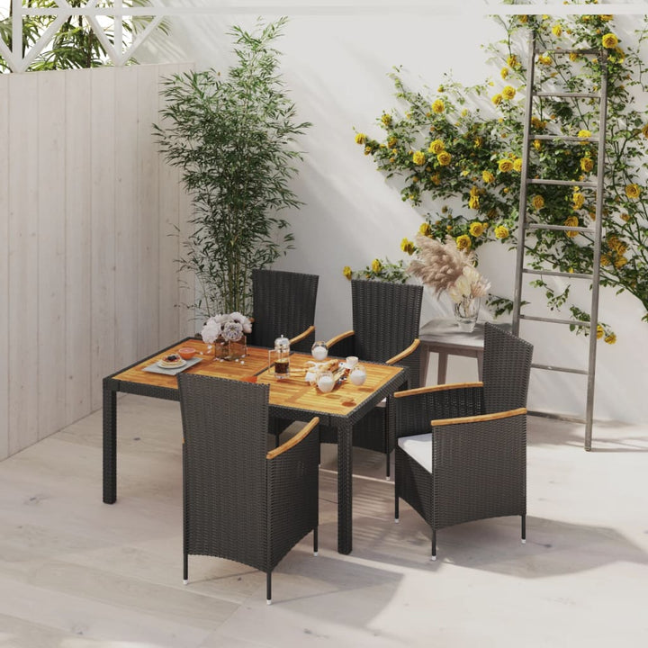 Set Mobilier De Exterior Cu Perne, 5 Piese, Negru, Poliratan