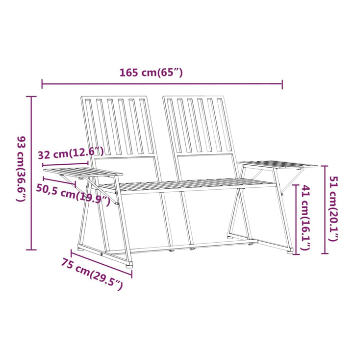 Bancă De Grădină Cu 2 Locuri, Negru, 165 Cm, Oțel