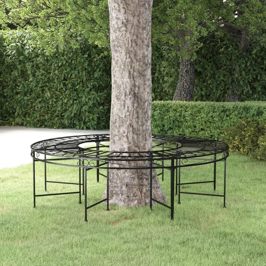 Bancă Circulară De Copac, Negru, Ø160 Cm, Oțel