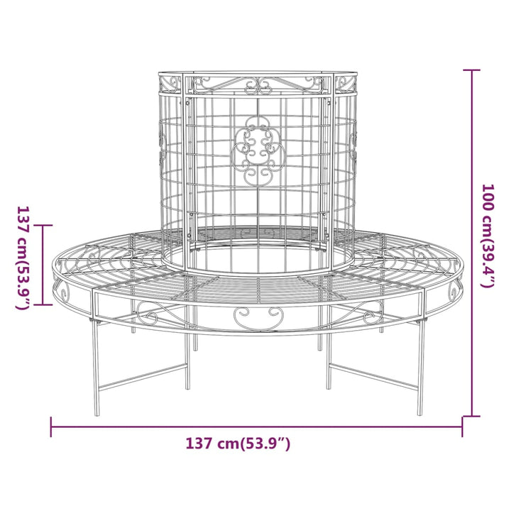 Bancă Circulară De Copac, Negru, Ø137 Cm, Oțel