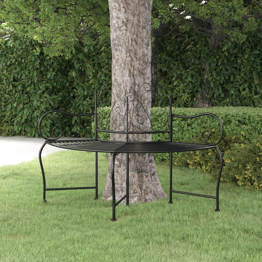 Bancă Circulară De Copac, Negru, 150 Cm, Oțel